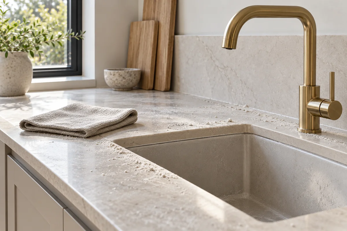 Kitchen worktop and sink edges after installation