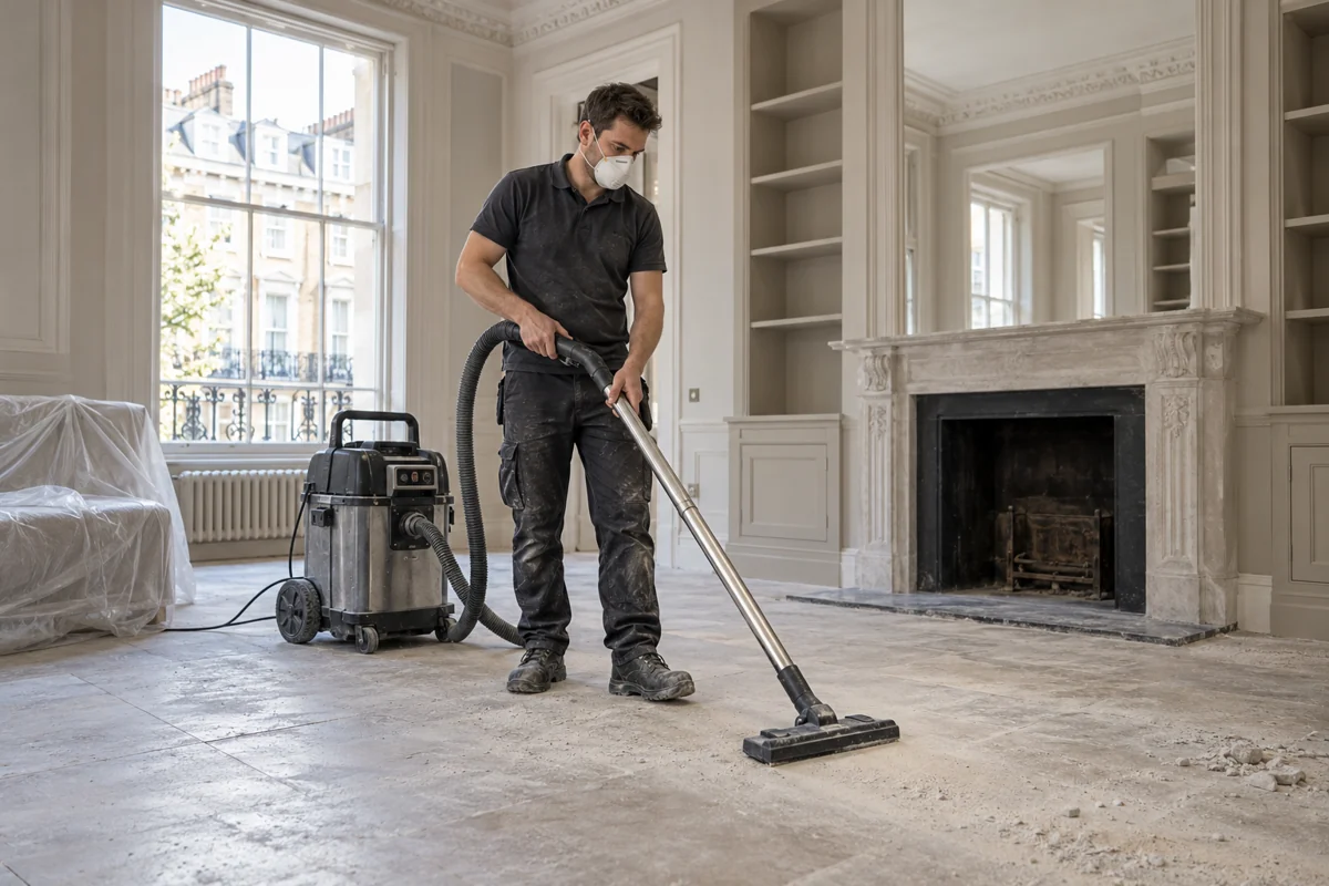 Cleaner using a dust extractor in a renovated room