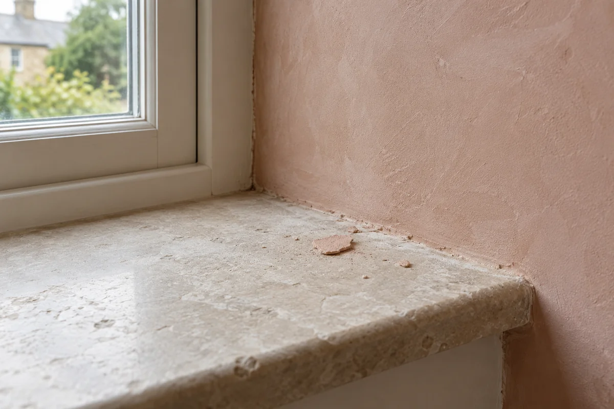 Small plaster deposit on a stone window sill