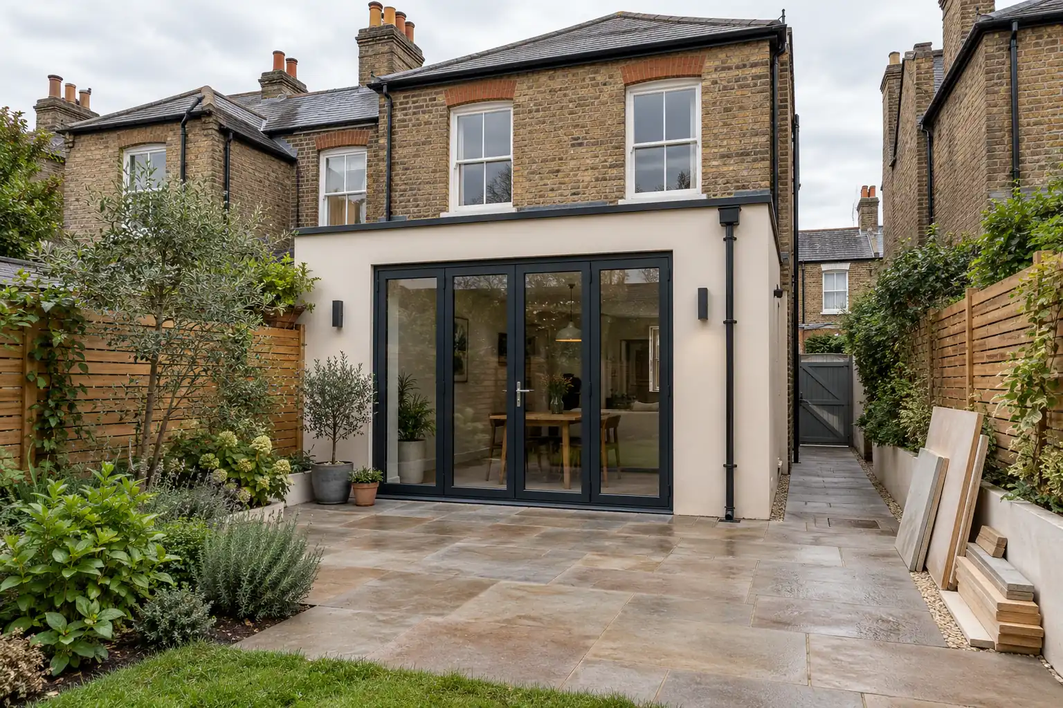 Rear patio and clear side path after extension work