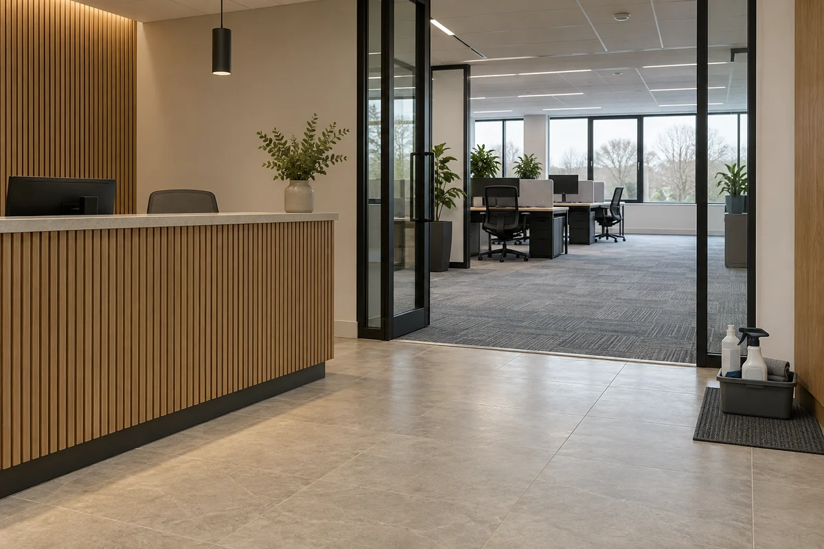 Hard floor and carpet-tile threshold in a refurbished office
