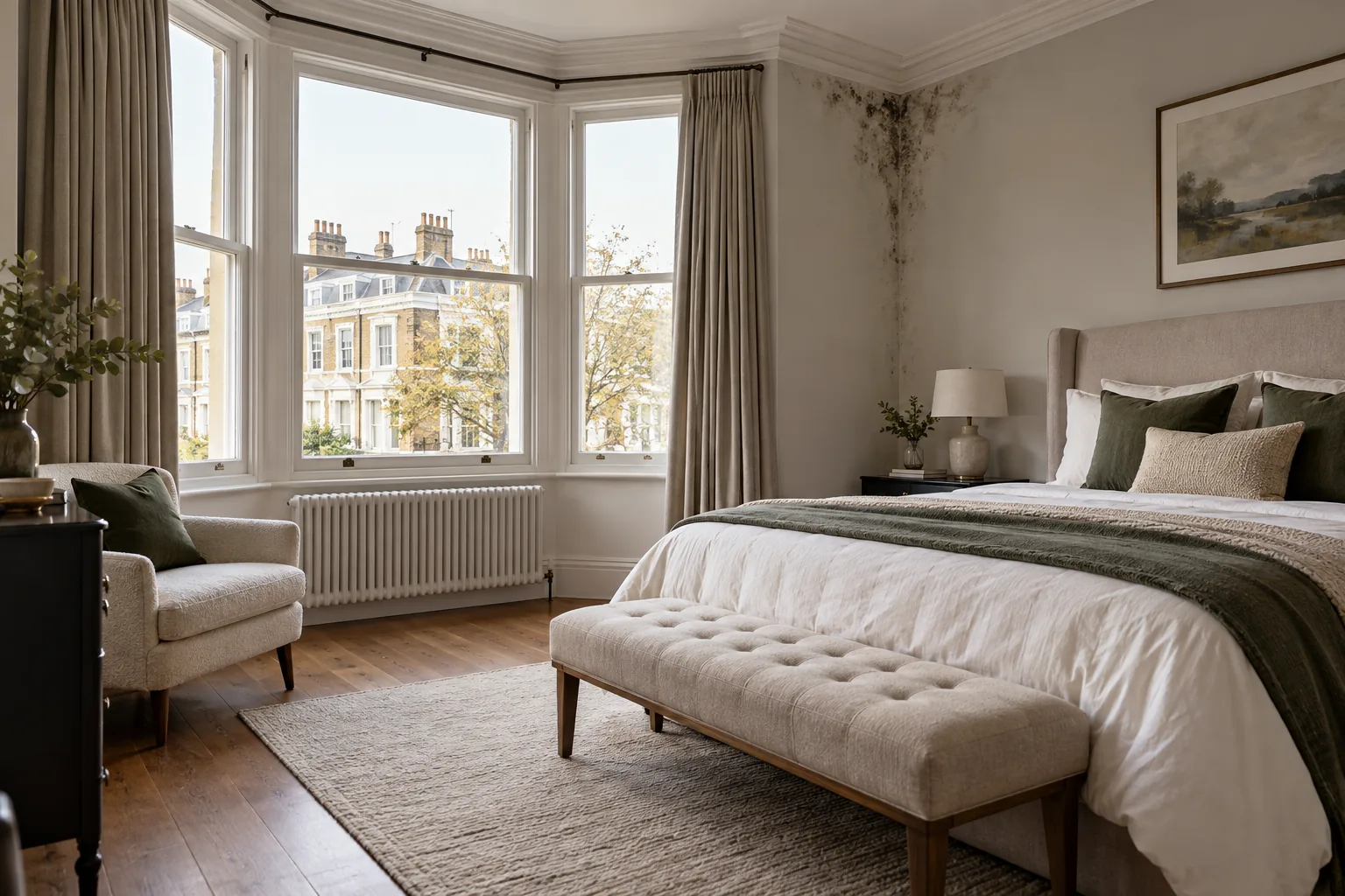 London bedroom with limited visible mould on cold exterior corner