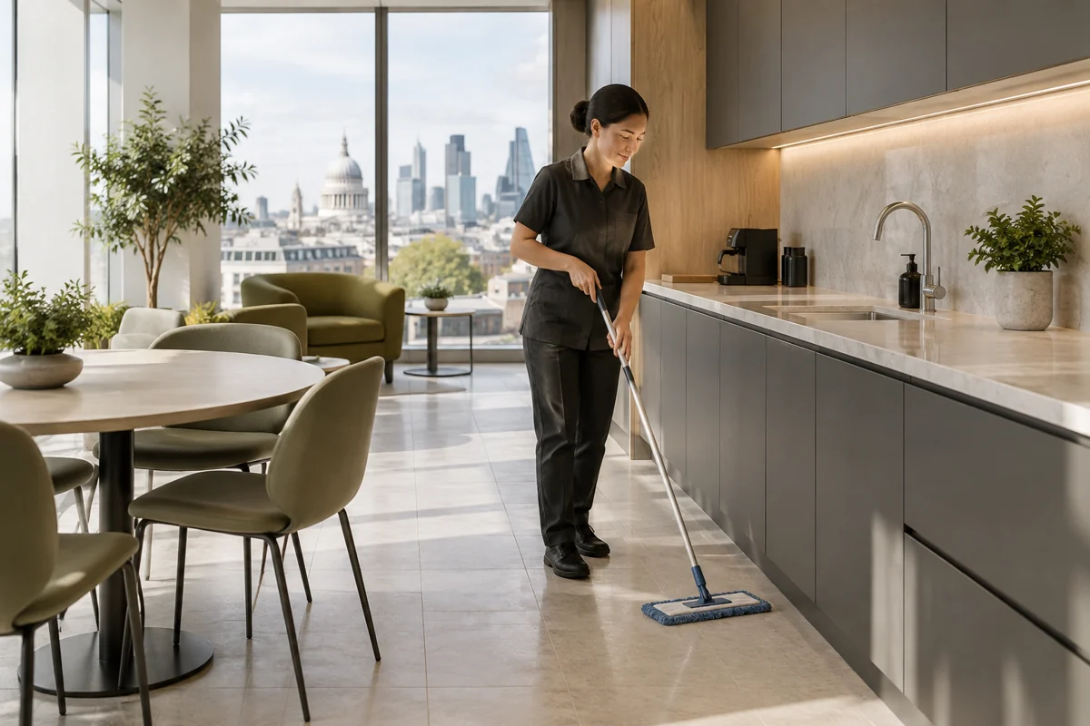 Clean kitchenette in newly fitted office