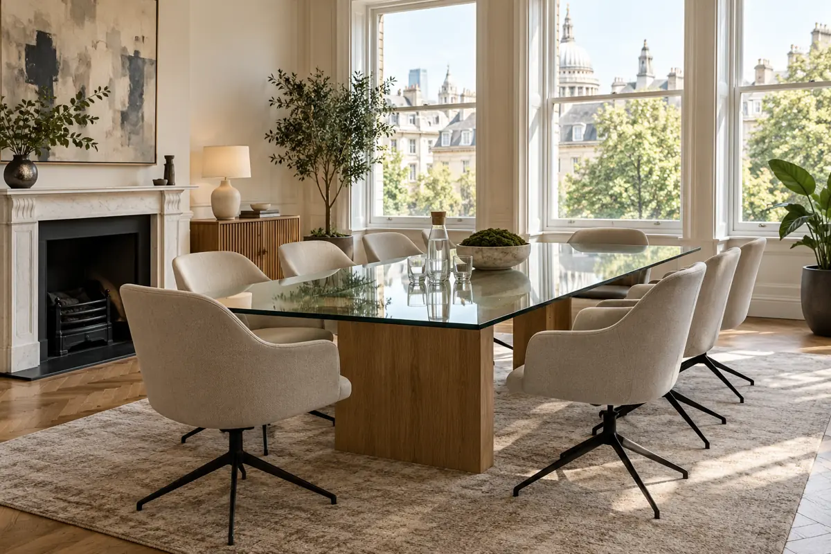 Finished modern meeting room with clean glass and timber table
