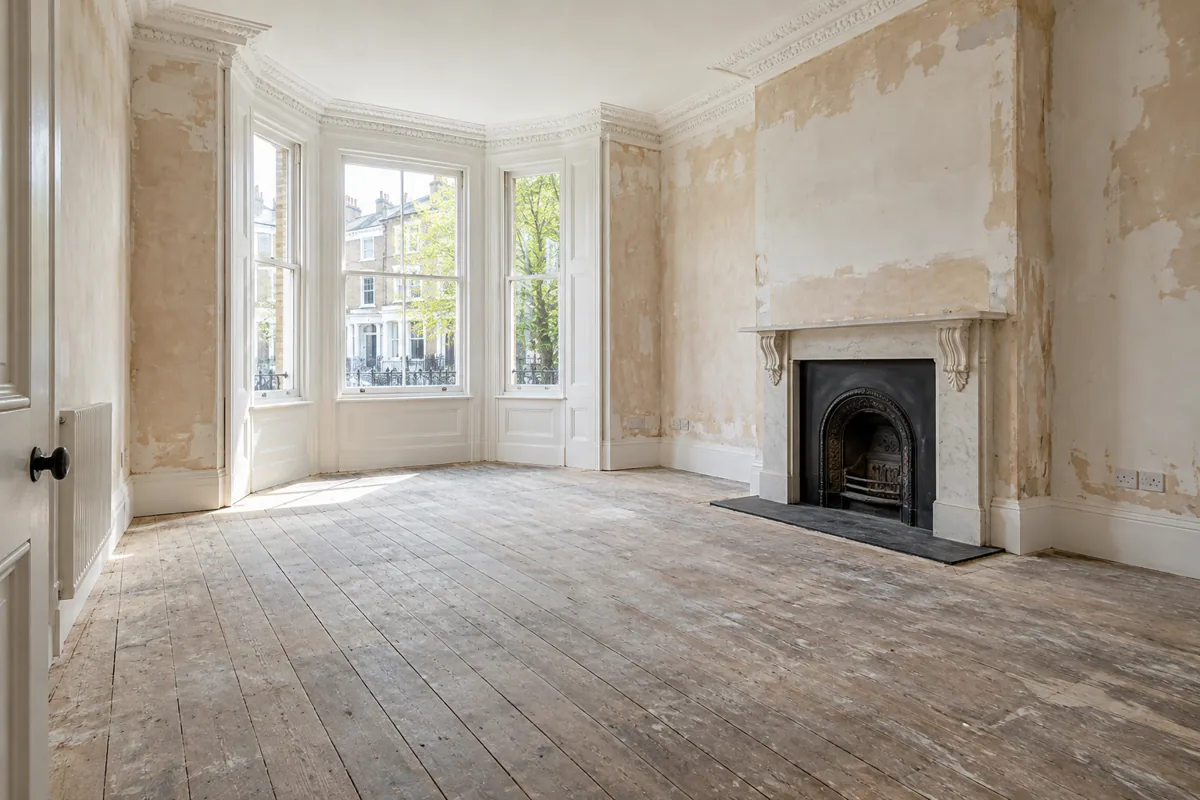 Empty cleared renovation room after bulky debris removed