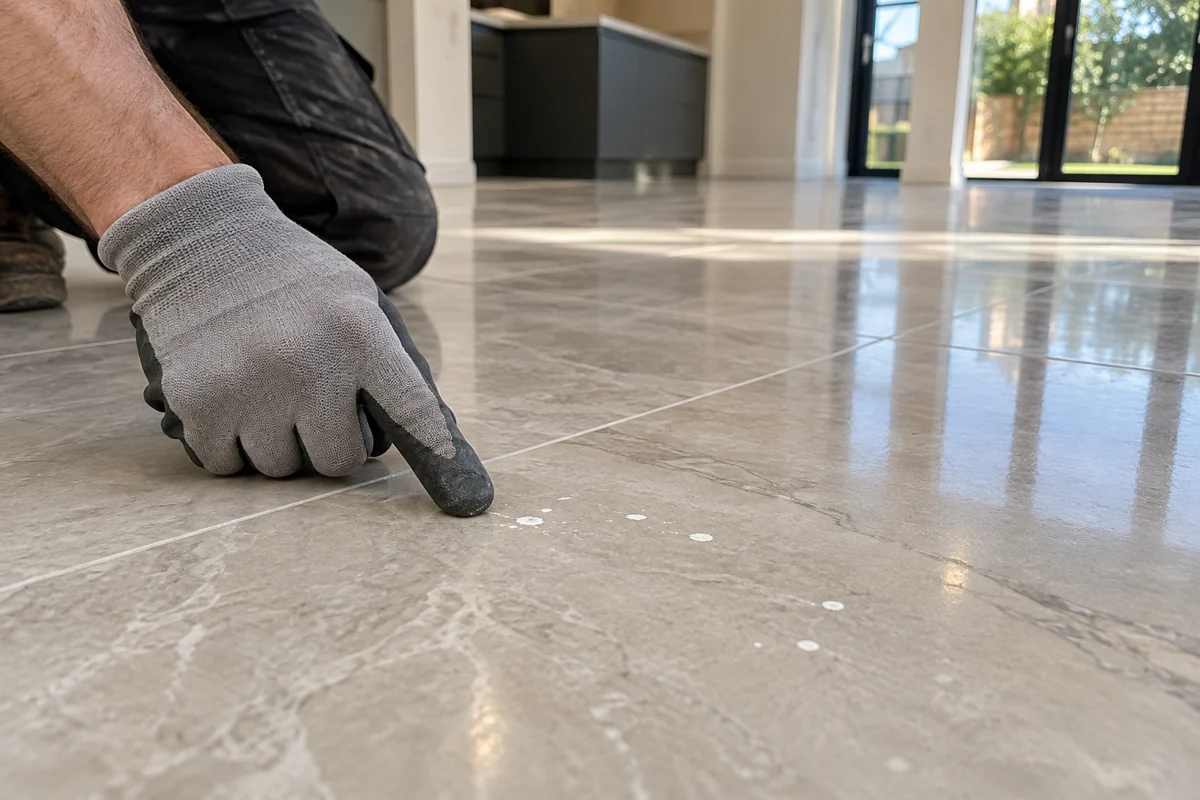 Assessment of a small paint deposit on a tiled surface