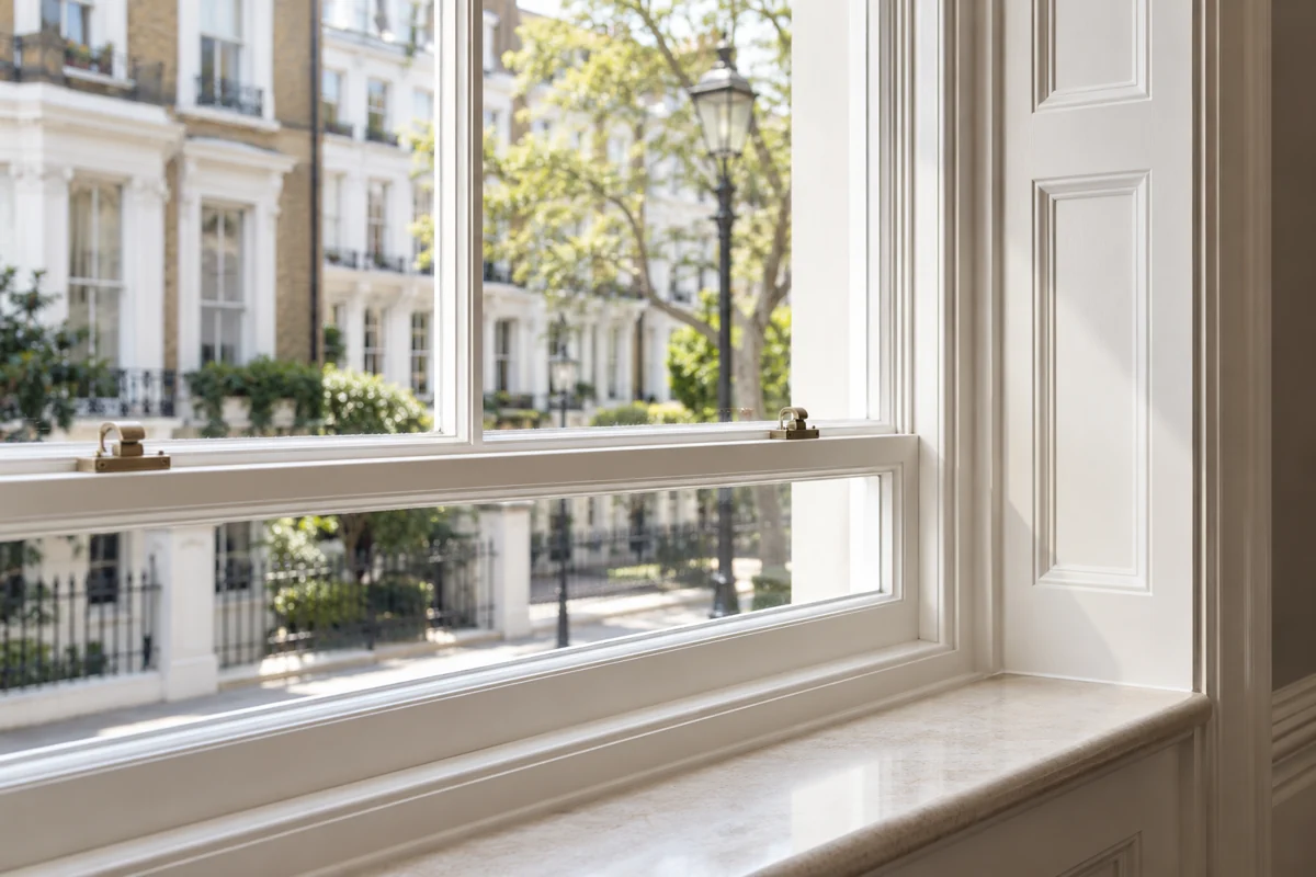 Clean timber sash window frames and sill